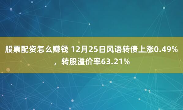 股票配资怎么赚钱 12月25日风语转债上涨0.49%,转股溢价率63.21%
